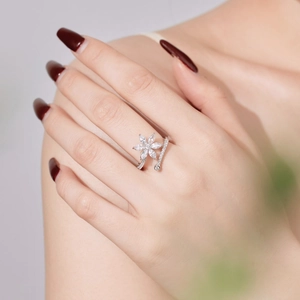 Bague tournesol élégante en argent S925 avec zircons et anneau ajustable de luxe