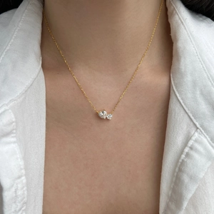 Elegant S925 sterling silver necklace with double heart-shaped cubic zirconia pendant