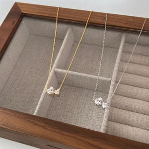 Elegant S925 silver necklace with double heart-shaped zircon stones in gold and silver