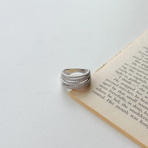 S925 sterling silver multi-layer wrap ring with zircon stones on vintage book page