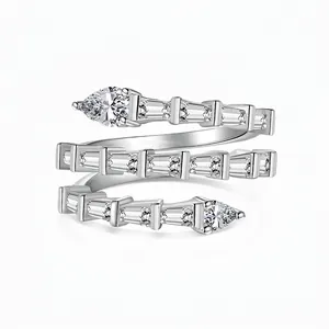 Anello Avvolgente a Spirale in Argento Sterling S925 Con Zirconia a Forma di Pera Gioiello Geometrico di Moda Per Donna Banchetto