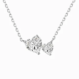 925 Sterling Silver Double Heart Pendant Necklace For Women Elegant Rhinestone Inlaid Clavicle Chain Fashion Jewelry Accessory