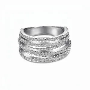 S925 Sterling Silver Multi Layer Ring For Women Irregular Design Inlaid Zirconia Fashion Stackable Closed Finger Jewelry