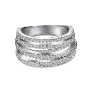 S925 sterling silver multi-layer crossover ring featuring pave-set cubic zirconia