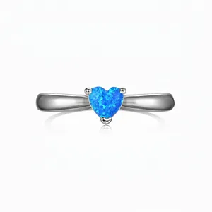 Bague en Argent Sterling S925 Forme de Coeur Opale Synthétique Bleue pour Femme Bijoux Minimalistes Style Coréen Cadeau Bague
