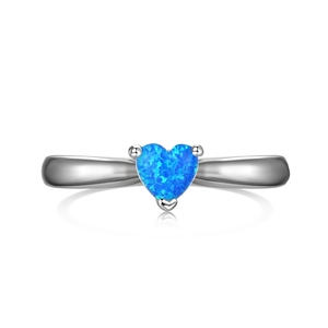 Bague en argent sterling S925 avec une pierre d'opale bleue en forme de cœur, design épuré