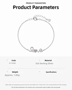 Detail of S925 sterling silver Love bracelet with zircon heart and adjustable clasp