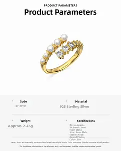 Details des S925 Silberrings mit 3mm Perle und 5A Zirkonia mit 18K Vergoldung
