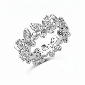 Elegant 925 Sterling Silver Butterfly Ring For Women Delicate Wrap Design Inlaid With Sparkling Zirconia Butterfly Finger Ring