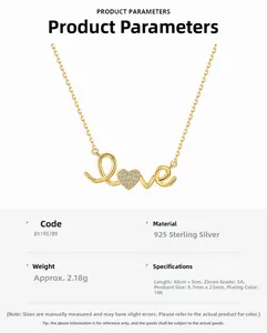 Detailed specifications of S925 sterling silver LOVE necklace with heart zircon stone