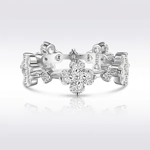 S925 Sterling Silver Clover Ring For Women Elegant Micro Inlaid Zirconia Flower Finger Ring Fashion Jewelry Wedding Party Accessories