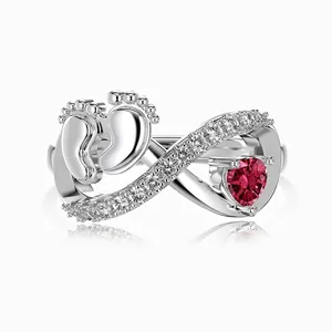 Bague Infini en Argent Sterling 925 pour Femme Coeur Zirconia Empreinte de Bébé Design Mobius Elégant Bijoux de Doigt