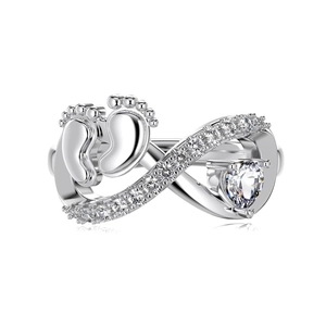 Bague Mobius en argent S925 avec empreintes de bébé et pierre en zircone en cœur