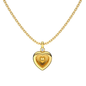 Elegant gold heart pendant necklace with sunburst texture and bright cubic zirconia stone