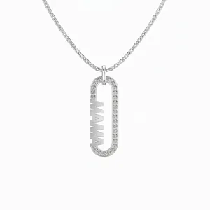 Collier Pendentif MAMA en Argent Sterling 925 pour Femmes Ovale Ajouré Incrusté de Zirconia Cadeau Fête des Mères Bijoux