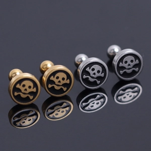 Boucles d'Oreilles Clous Crâne en Acier Inoxydable Punk Rock Homme Femme Gothique Crâne Os Croisés Rond Noir Vis Bijoux