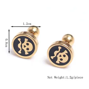Boucles d'oreilles punk tête de mort dorées pour hommes en acier inoxydable poli
