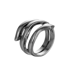 Industrial punk style triple-layer spiral winding ring with a vintage matte silver finish