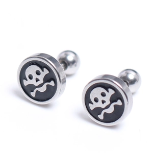 Boucle d'oreille tête de mort en acier inoxydable et émail noir, bijou pour homme