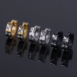 Fashion Stainless Steel Hoop Earrings For Men Women Unisex Trendy Carved Star Snowflake Pattern Huggie Jewelry Accessories