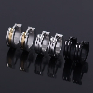 Minimalist Stainless Steel Huggie Hoop Earrings Unisex Grooved Texture Electroplated Punk Ear Clips Gold Silver Black Jewelry