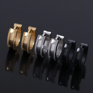Men's Stainless Steel Huggie Hoop Earrings Punk Minimalist Brushed Matte Small Round Ear Buckle Geometric Earring Jewelry