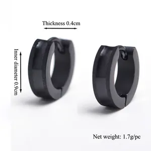 Unisex black stainless steel hoop earrings with 9mm inner diameter and 4mm width
