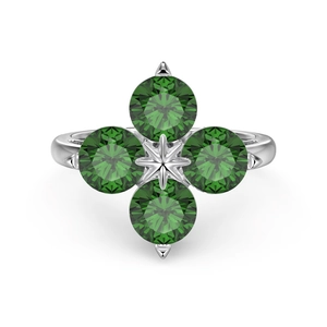Bague élégante en argent S925 avec quatre zircons verts en motif de trèfle