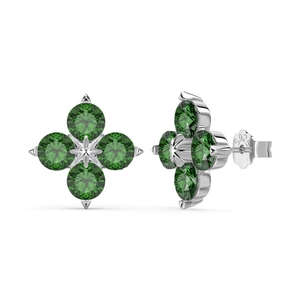 S925 sterling silver clover stud earrings featuring green zircon stones in a floral design