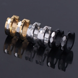 Stainless Steel Geometric Pattern Hoop Earrings For Men Women Electroplated Huggie Earrings Minimalist Daily Fashion Jewelry