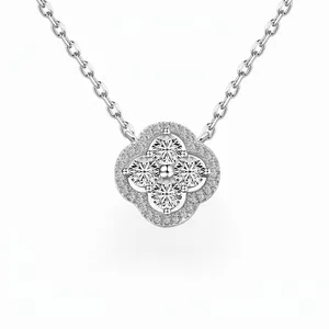 Collier Pendentif Trèfle à Quatre Feuilles en Argent Sterling S925 pour Femmes Collier de Clavicule Géométrique avec Zirconia Incrusté Bijoux Cadeau