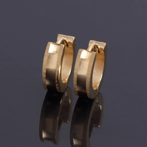 Golden stainless steel huggie earrings with brushed center and polished edges for men and women