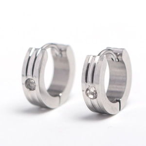 Boucles d'oreilles hip hop en acier inoxydable avec doubles rainures et pierre en zircone
