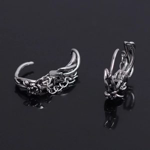 Retro silver earrings with floral engraving and hanging chains in gothic style