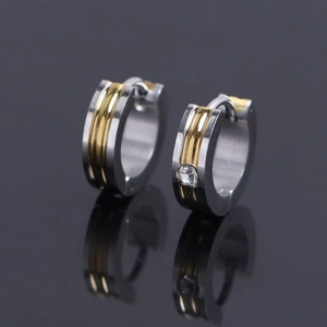 Boucles d'oreilles hip hop en acier inoxydable argent et or avec pierre de zircone fine