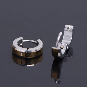 Polished two-tone stainless steel hoop earrings with faceted design for men and women