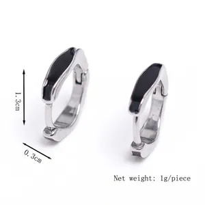 Vintage silver metal huggie earrings with black enamel inlay, net weight 1g per piece