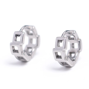 Minimalist silver geometric hollow square hoop earrings in polished stainless steel