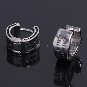 Men Stainless Steel Wave Pattern Huggie Hoop Earrings Vintage Industrial Engraved Letter Silver Earring Jewelry For Daily