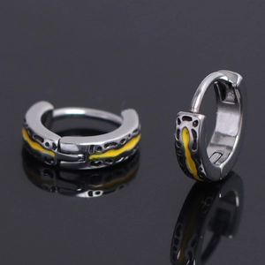Boucles d'Oreilles Créoles Punk pour Hommes en Acier Inoxydable Motif Géométrique Couleur Argent Émail Design de Vague Bijoux