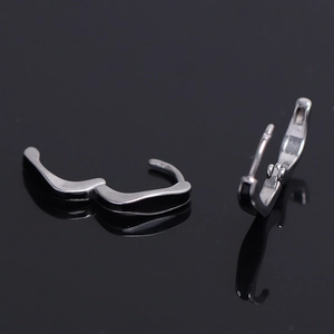 Silver mustache huggie hoop earrings with black enamel inlay for men and women