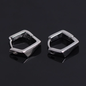 Minimalist geometric square hoop earrings in silver stainless steel with mirror finish
