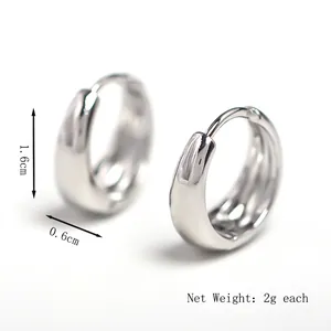 Polished silver copper hoop earrings for men, size 1.6cm by 0.6cm, minimalist design