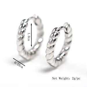 Polished silver twisted hoop earrings featuring a 10mm inner diameter and rope design