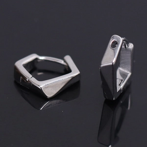 Stainless Steel Geometric Polygonal Earrings For Men Simple Minimalist Silver Square Polygon Ear Buckle Jewelry Accessories