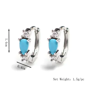Blue teardrop crystal earrings in S925 silver setting measuring 1.4cm high