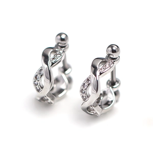 Silver infinity knot stud earrings with cubic zirconia inlay and threaded ball back
