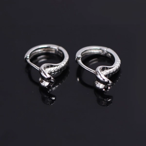 Vue macro de boucles d'oreilles serpent argentées avec yeux noirs sur fond miroir