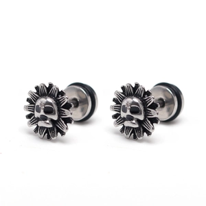 Détails de boucles d'oreilles punk en acier inoxydable pour hommes avec crâne et tournesol