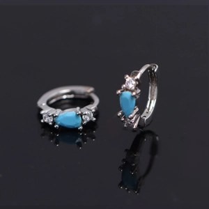 Copper Silver Plated Blue Waterdrop Rhinestone Huggie Earrings For Women Niche Style Minimalist Jewelry Single Piece